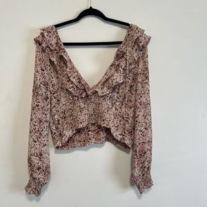 OPEN EDIT Ruffle V-Neck  Flowery Top Size XL NORDSTROM